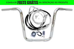 Kit Guidão e Cabos CROMADOS - Seca Sovaco - 14" Pol. Altura - Tubo 1.1/4" Pol. - Harley Davidson - Dyna