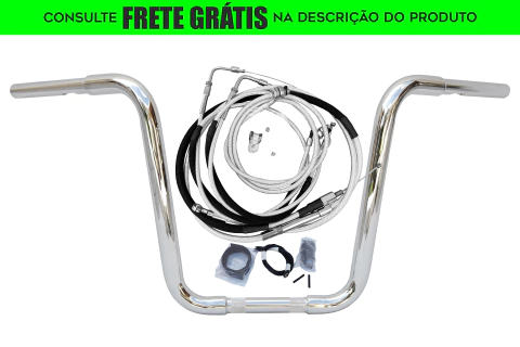 Kit Guidão e Cabos CROMADOS - Seca Sovaco - 14" Pol. Altura - Tubo 1.1/4" Pol. - Harley Davidson - Sportster 883/1200 (sem ABS)