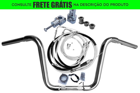 Kit Guidão e Cabos CROMADOS - Seca Sovaco - 12" Pol. Altura - Tubo 1.1/4" Pol. - Harley Davidson - Softail FX (com riser)