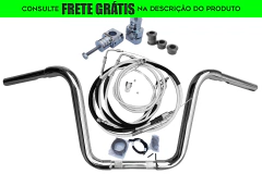 Kit Guidão e Cabos CROMADOS - Seca Sovaco - 12" Pol. Altura - Tubo 1.1/4" Pol. - Harley Davidson - Deluxe (com riser)
