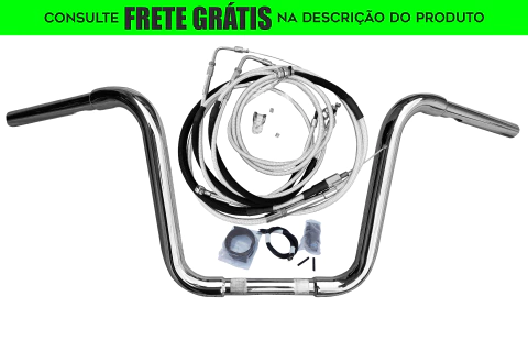Kit Guidão e Cabos CROMADOS - Seca Sovaco - 12" Pol. Altura - Tubo 1.1/4" Pol. - Harley Davidson - Deuce (Sem ABS)