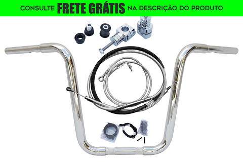 Kit Guidão e Cabos CROMADOS - Seca Sovaco - 15" Pol. Altura - Tubo 1.1/4" Pol. - Harley Davidson - Deluxe 2018+ (com Riser)
