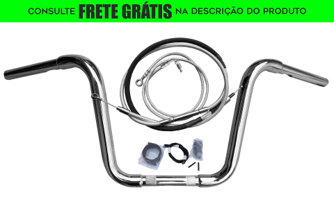 Kit Guidão e Cabos CROMADOS - Seca Sovaco - 12" Pol. Altura - Tubo 1.1/4" Pol. - Harley Davidson - Slim (2018+)