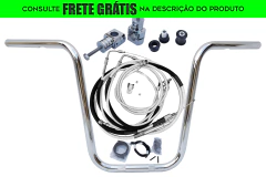 Kit Guidão e Cabos CROMADOS - Seca Sovaco - 15" Pol. Altura - Tubo 1" Pol. - Harley Davidson - Deluxe (Com riser e ABS)