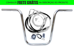 Kit Guidão e Cabos CROMADOS - Seca Sovaco - 14" Pol. Altura - Tubo 1" Pol. - Harley Davidson - Softail FX (Sem ABS)