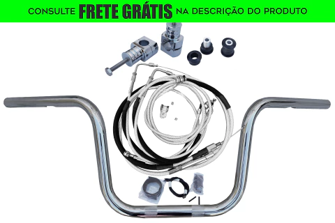 Kit Guidão e Cabos CROMADOS - Seca Sovaco - 10" Pol. Altura - Tubo 1" Pol. - Harley Davidson - Deluxe (com Riser - sem ABS)