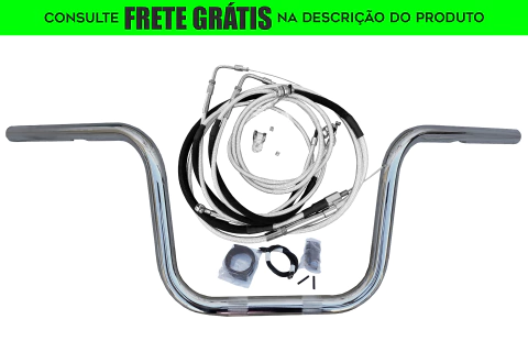 Kit Guidão e Cabos CROMADOS - Seca Sovaco - 12" Pol. Altura - Tubo 1" Pol. - Harley Davidson - Dyna (Sem ABS)