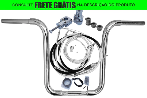 Kit Guidão e Cabos CROMADOS - Seca Sovaco - 14" Pol. Altura - Tubo 1.1/4" Pol. CURVE - Harley Davidson - Deluxe (Com riser - Sem ABS)