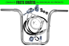 Kit Guidão e Cabos CROMADOS - Seca Sovaco - 15" Pol. Altura - Tubo 1.1/4" Pol. CURVE - Harley Davidson - Softail FX (com riser)