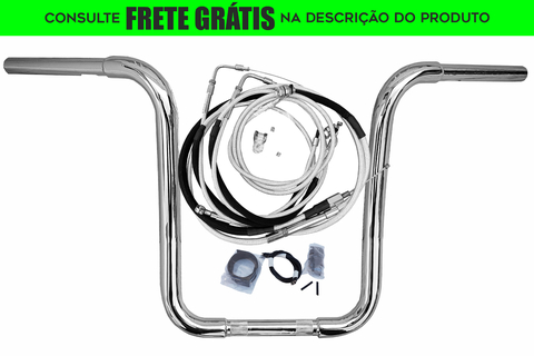 Kit Guidão e Cabos CROMADOS - Seca Sovaco - 15" Pol. Altura - Tubo 1.1/4" Pol. CURVE - Harley Davidson - Deuce (Sem ABS)