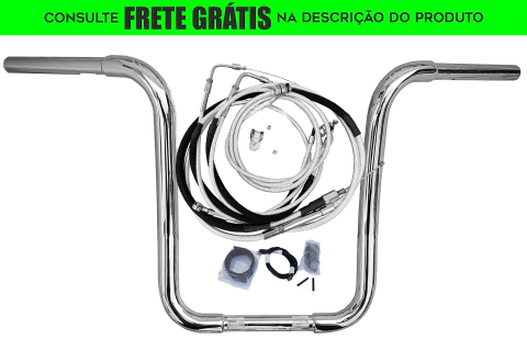 Kit Guidão e Cabos CROMADOS - Seca Sovaco - 14" Pol. Altura - Tubo 1.1/4" Pol. CURVE - Harley Davidson - Deuce (Sem ABS)