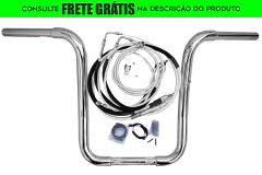 Kit Guidão e Cabos CROMADOS - Seca Sovaco - 14" Pol. Altura - Tubo 1.1/4" Pol. CURVE - Harley Davidson - Softail FX (Sem ABS)