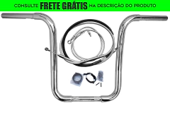 Kit Guidão e Cabos CROMADOS - Seca Sovaco - 14" Pol. Altura - Tubo 1.1/4" Pol. CURVE - Harley Davidson - Slim (2018+)