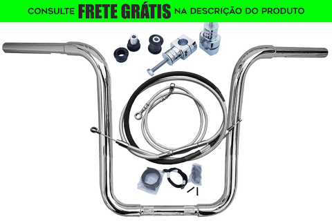 Kit Guidão e Cabos CROMADOS - Seca Sovaco - 16" Pol. Altura - Tubo 1.1/4" Pol. CURVE - Harley Davidson - Deluxe (com Riser e Acelerador Eletrônico)