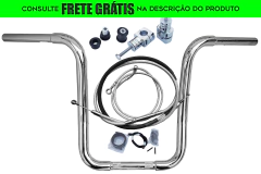 Kit Guidão e Cabos CROMADOS - Seca Sovaco - 14" Pol. Altura - Tubo 1.1/4" Pol. CURVE - Harley Davidson - Deluxe (com Riser e Acelerador Eletrônico)