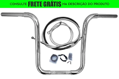 Kit Guidão e Cabos CROMADOS - Seca Sovaco - 14" Pol. Altura - Tubo 1.1/4" Pol. CURVE - Harley Davidson - Deluxe (com Acelerador Eletrônico)