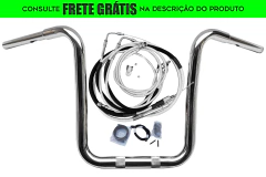 Kit Guidão e Cabos CROMADOS - Seca Sovaco - 15" Pol. Altura - Tubo 1.1/4" Pol. CURVE - Harley Davidson - Fat Boy (com ABS)