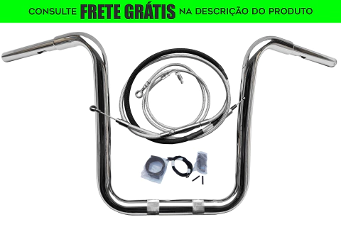 Kit Guidão e Cabos CROMADOS - Seca Sovaco - 15" Pol. Altura - Tubo 1.1/4" Pol. CURVE - Harley Davidson - Fat Boy (2018+)