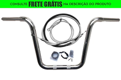 Kit Guidão e Cabos CROMADOS - Seca Sovaco - 14" Pol. Altura - Tubo 1.1/4" Pol. - Harley Davidson - Fat Boy (com Acelerador Eletrônico)