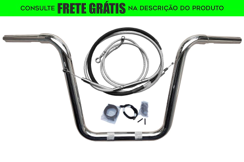 Kit Guidão e Cabos CROMADOS - Seca Sovaco - 14" Pol. Altura - Tubo 1.1/4" Pol. - Harley Davidson - Fat Boy (com Acelerador Eletrônico)