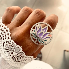 Anillo flor de loto lila - plata 925 (cod 145)