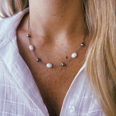 Collar perlas & bolas - acero quirúrgico (cod 28) (43 cm)