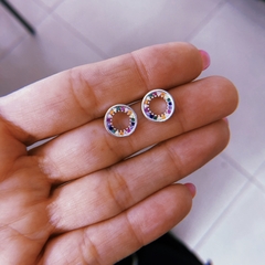 Aros círculo multicolor (1 cm) - plata 925 (cod 28)