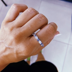 Anillo sinfin ojitos azules - plata 925 (cod 40)