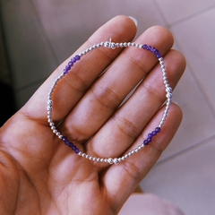 Pulsera bolitas elastizada amatista - plata 925 (cod 24)