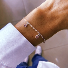 Pulsera mini corazones cubic rosas - plata 925 (17 cm + 2 cm extensor) (cod 25 rod)