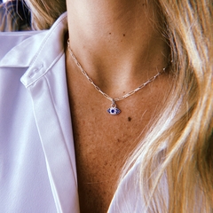 Choker eslabon & ojito azul- plata 925 (cod 50)