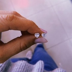 Aros mini corazon cristal - plata 925 (cod 20)