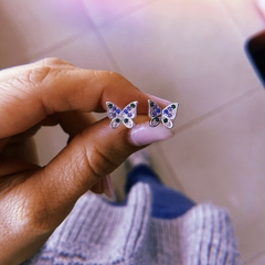 Aros mariposa multicolor - plata 925 (cod 25)