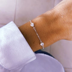 Pulsera 5 corazones cubic - plata 925 (cod 38) (17 cm + 3 cm de extensor)