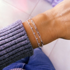 Pulsera doble bolitas & eslabón - acero blanco (cod 16)