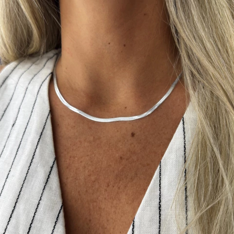 Cadena chata - acero blanco (45 cm) (cod 20)