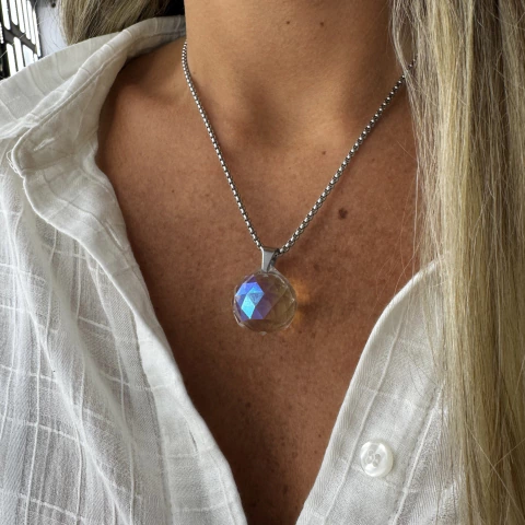 Cadena & bola símil cristal facetado - acero quirúrgico (cod 25)