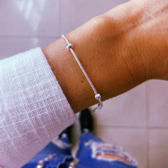 Pulsera cola ratón & bolitas - acero blanco (cod 12)