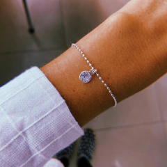 Pulsera microbolita & cubic redondo (18 cm + 3 cm de extensor) - Plata 925 (cod 21)