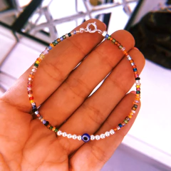 Pulsera multicolor & ojito - plata 925 (18 cm) (cod 22)