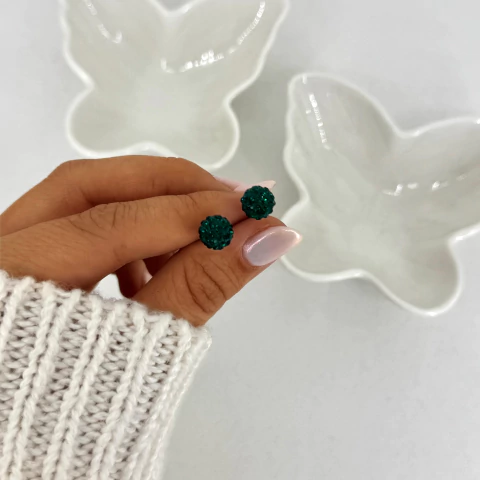 Aros bola de fuego 6 mm verde botella - plata 925 (cod 25) (SIN CAMBIO)