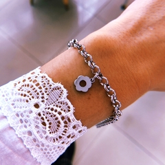 Pulsera Roló flor - acero quirurgico (cod 13)