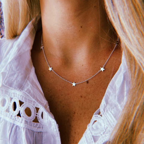 Gargantilla estrellitas chatas - plata 925 (40 cm + 3 cm mas de extensor) (cod 30)