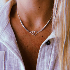 Choker corazones entrelazados (37 cm + 5 cm mas) - plata 925 (cod 53)