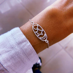 Pulsera luna estrella corazon calada - plata 925 (cod 21)