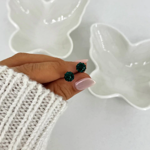 Aros bola de fuego 6 mm verde botella - plata 925 (cod 18) (SIN CAMBIO)