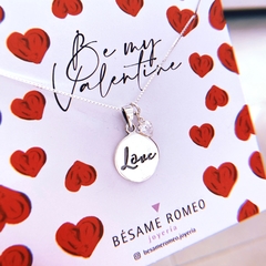 Cadena Chapita Love & corazon cristal - plata 925 (cod 39)