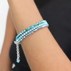 Pulsera sinbol 4 mm - tonos celestes & azules - Cristal & Plata 925 (Cod 51)