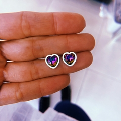 Aros corazon tornasol - acero blanco (cod 14)