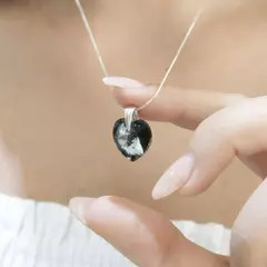 Cadena veneciana + corazon mediano 14 mm - cristal & plata 925